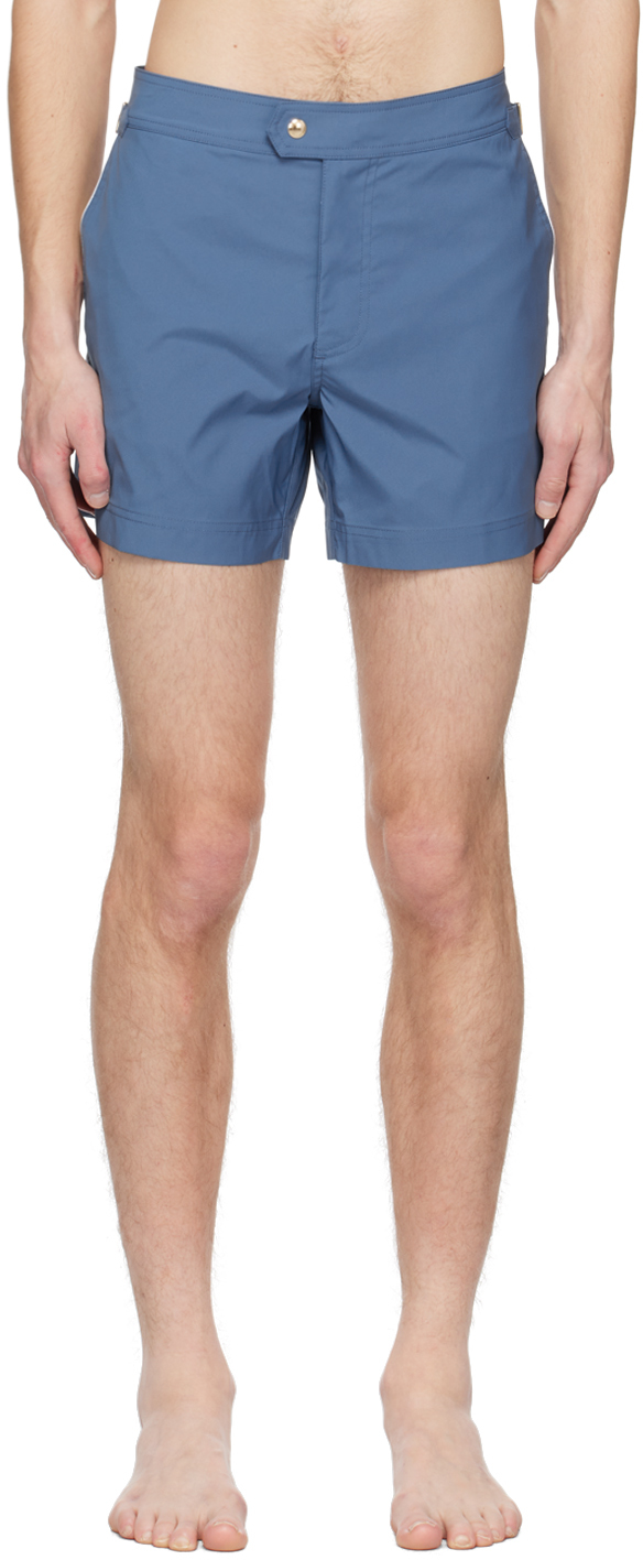 TOM FORD Blue Piping Swim Shorts SSENSE