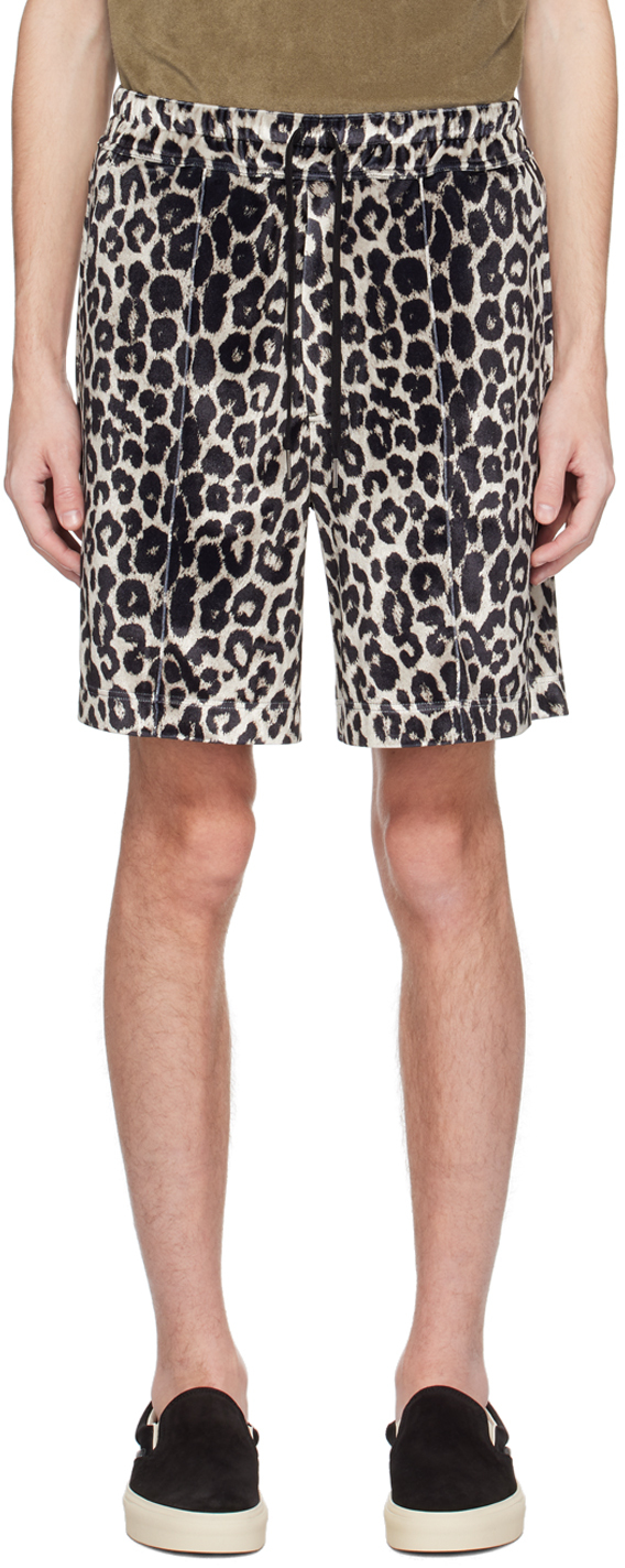 Tom Ford Leopard-print Satin Shorts In Black & Beige