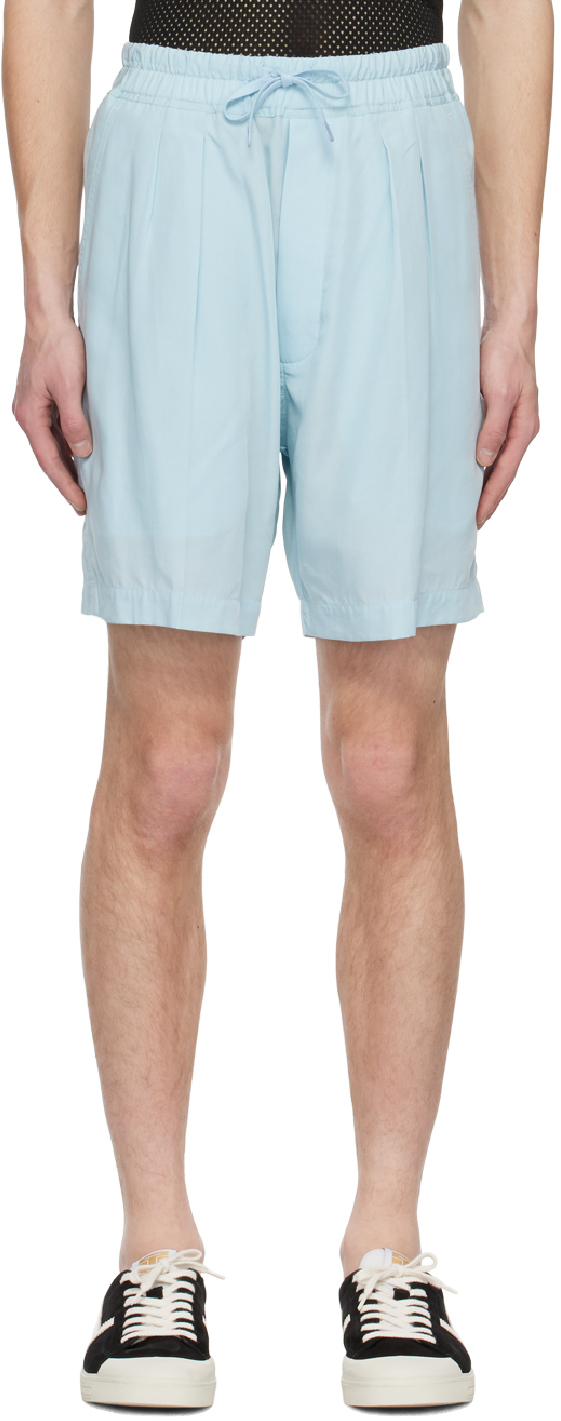 Tom Ford Straight-leg Pleated Lyocell Drawstring Shorts In Blue