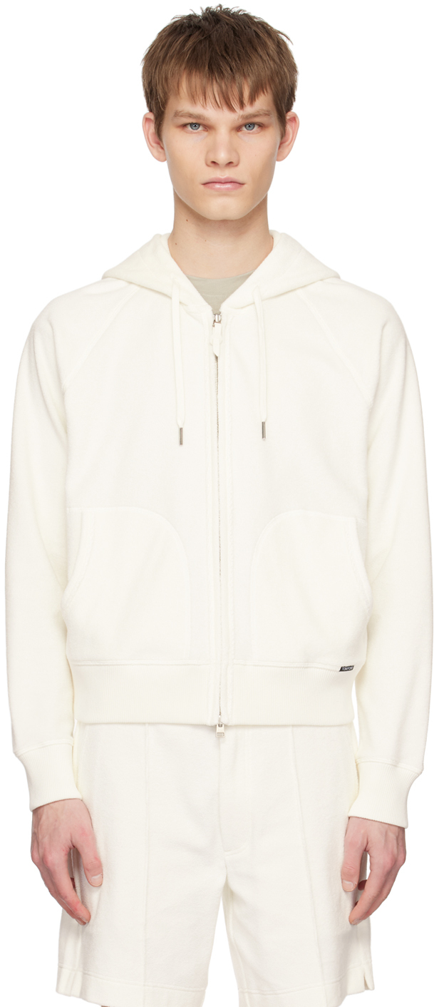 Tom Ford Off-white Towelling Hoodie In Aw100 White