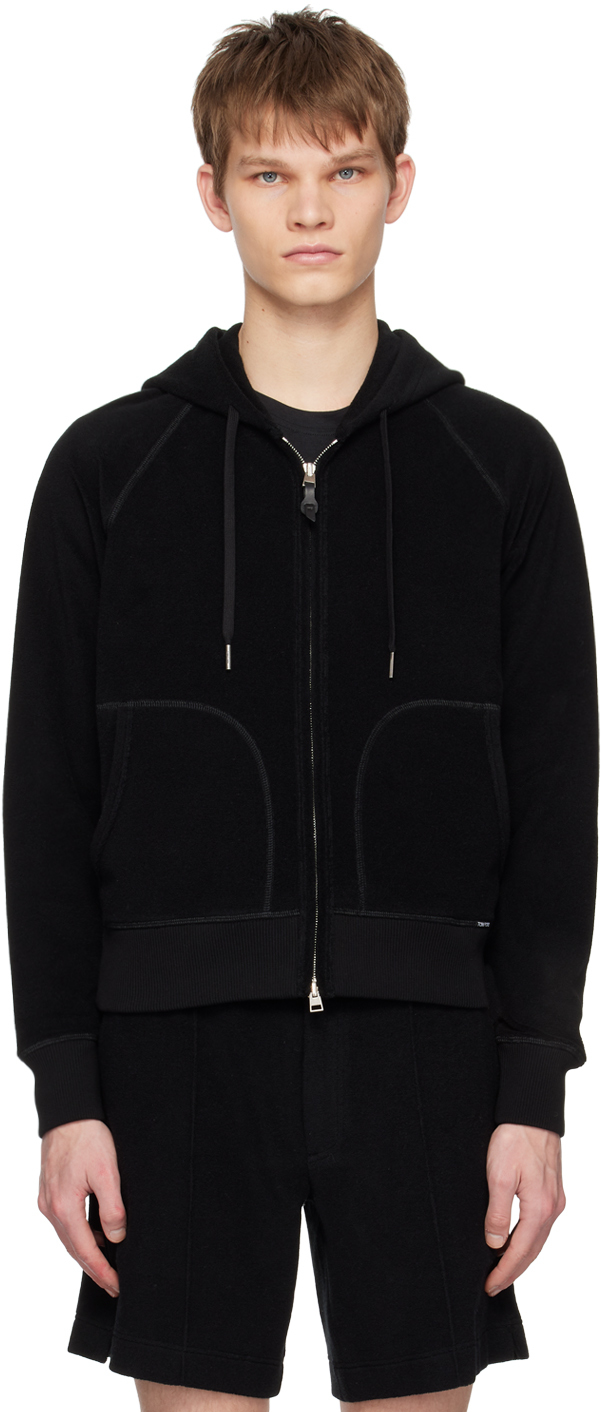 Black Towelling Hoodie