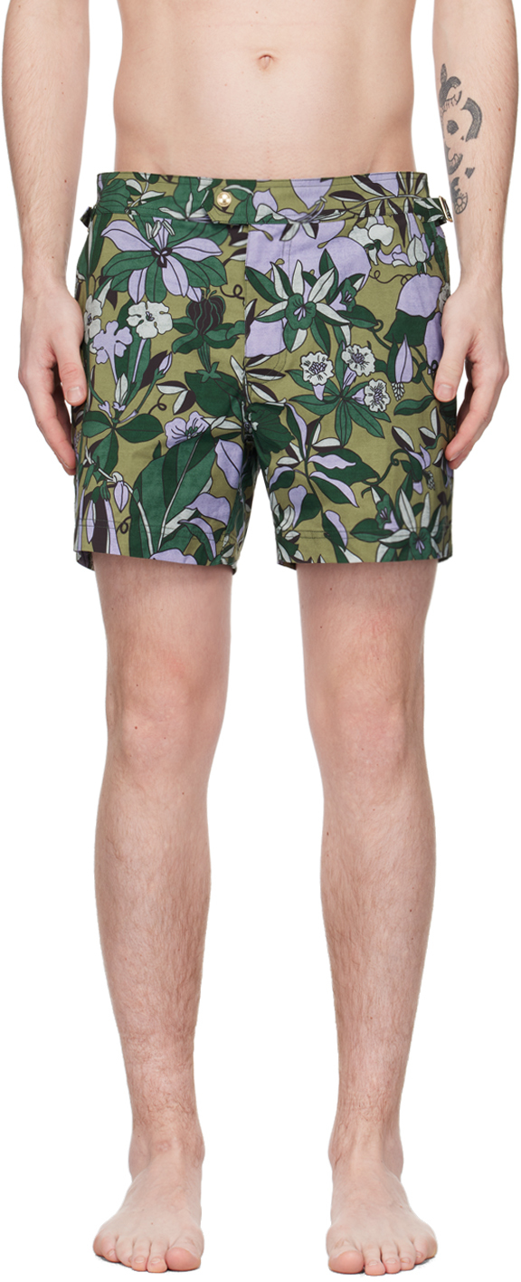 Shop Tom Ford Green Floral Swim Shorts In Zfggv Jungle Floral