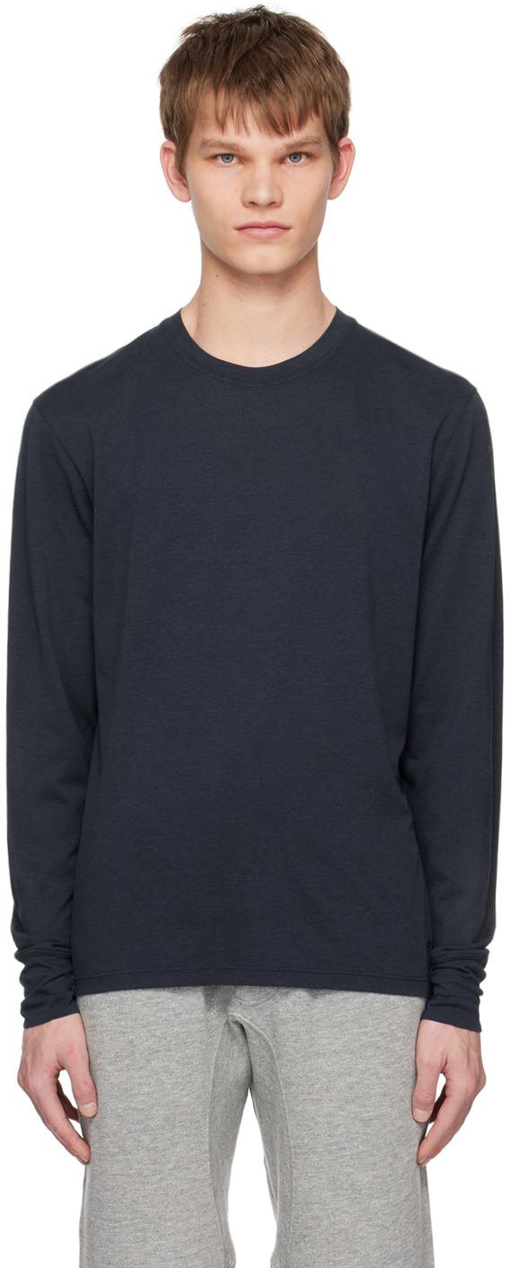 Navy Crewneck Long Sleeve T-Shirt by TOM FORD on Sale