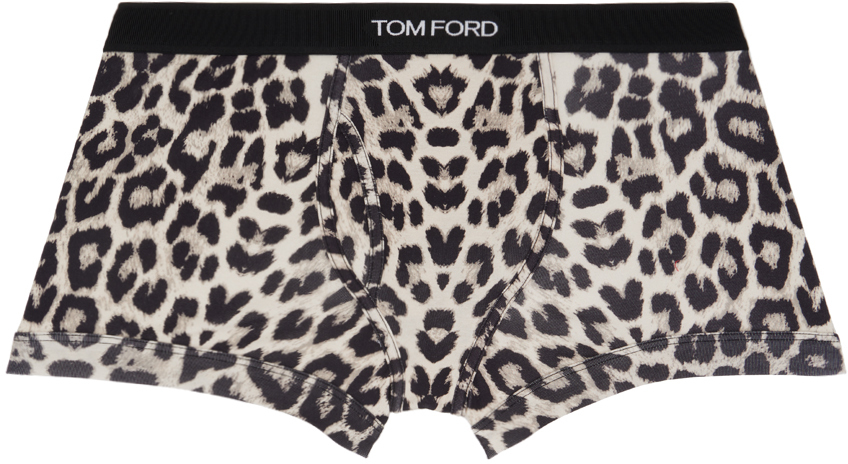 Tom Ford Boxer Blanc Cassé Et Gris à Motif Léopard Ssense France