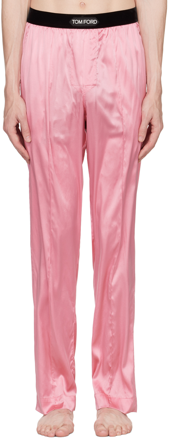 Tom Ford Straight-leg Velvet-trimmed Silk-blend Pyjama Trousers In Pink