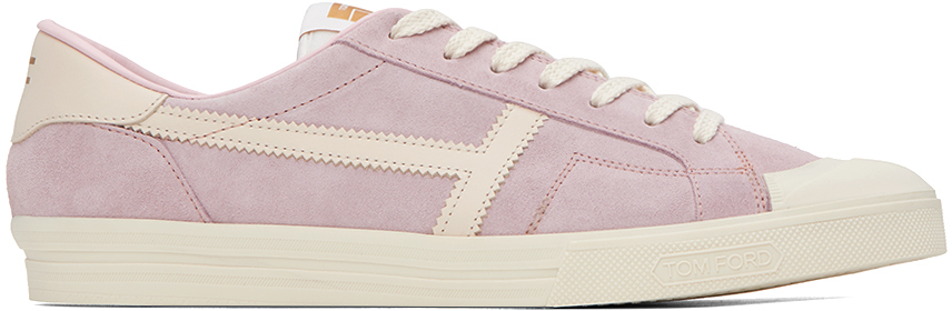 Tom Ford Men's Jarvis T-applique Suede Low-top Sneakers In Pale Pink/beige +