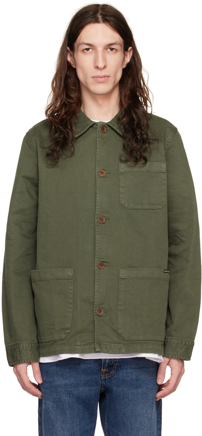 Shop Nudie Jeans Khaki Barney Worker Jacket In Olive