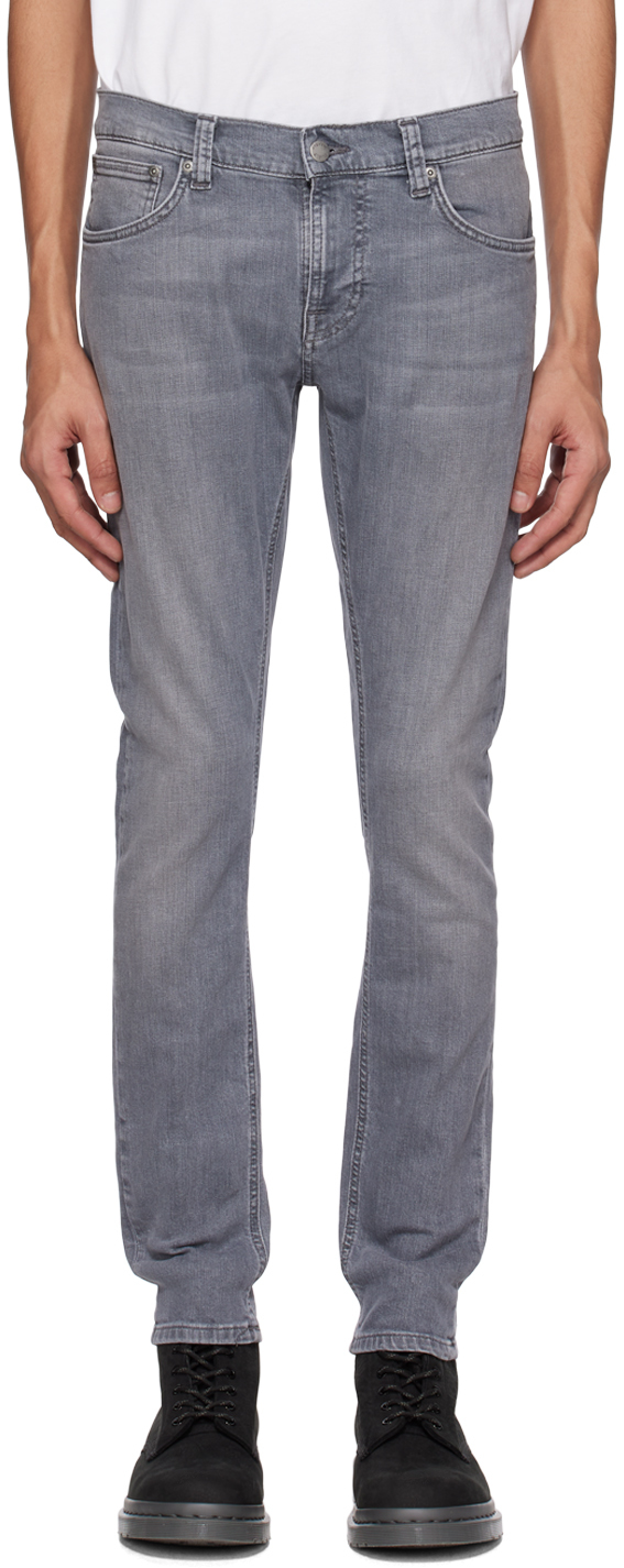 Shop Nudie Jeans Gray Tight Terry Jeans In City Dust