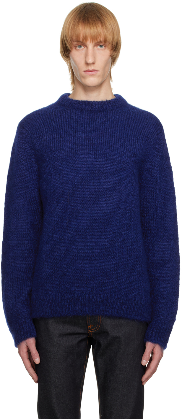 Shop Nudie Jeans Navy August Sweater In Blue