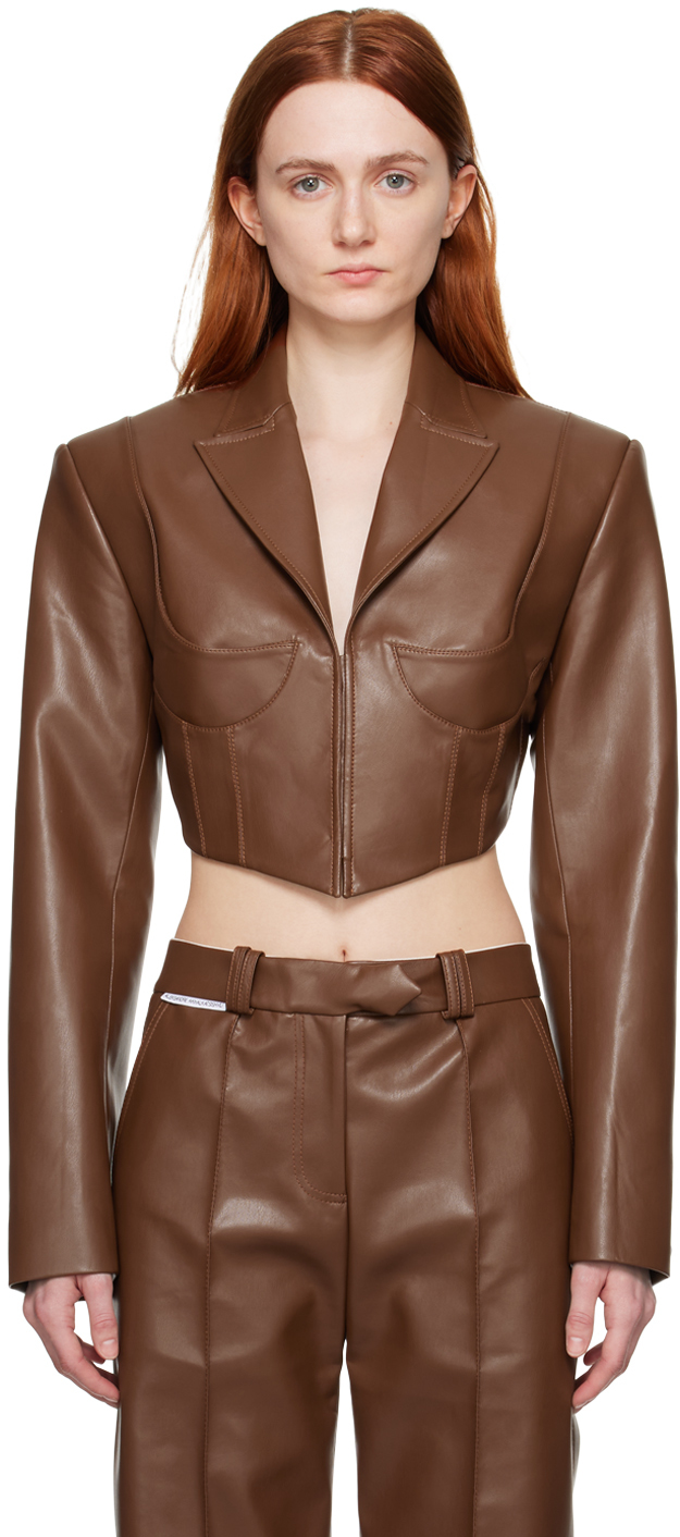 Aleksandre Akhalkatsishvili Faux-leather Cropped Jacket In Brown