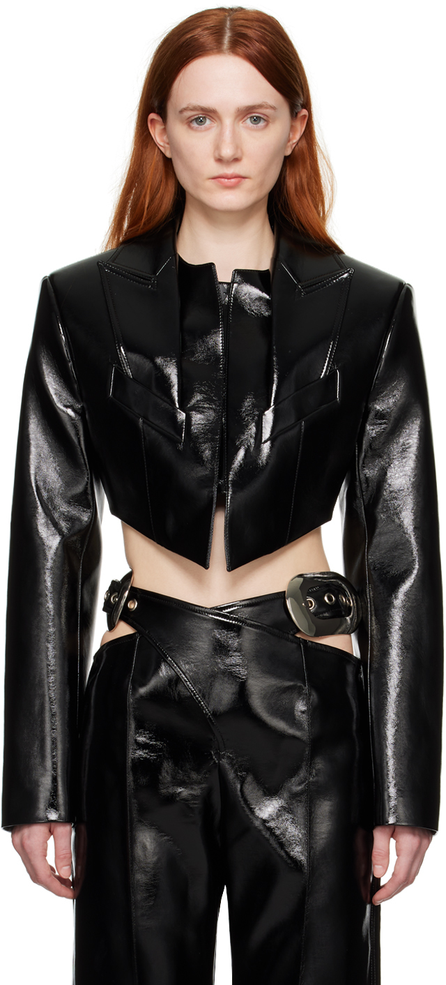 Black Cropped Faux-Leather Jacket