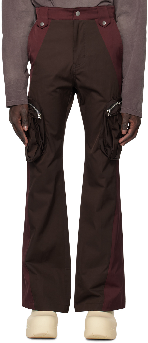 Brown & Burgundy Flared Cargo Pants by FFFPOSTALSERVICE on Sale