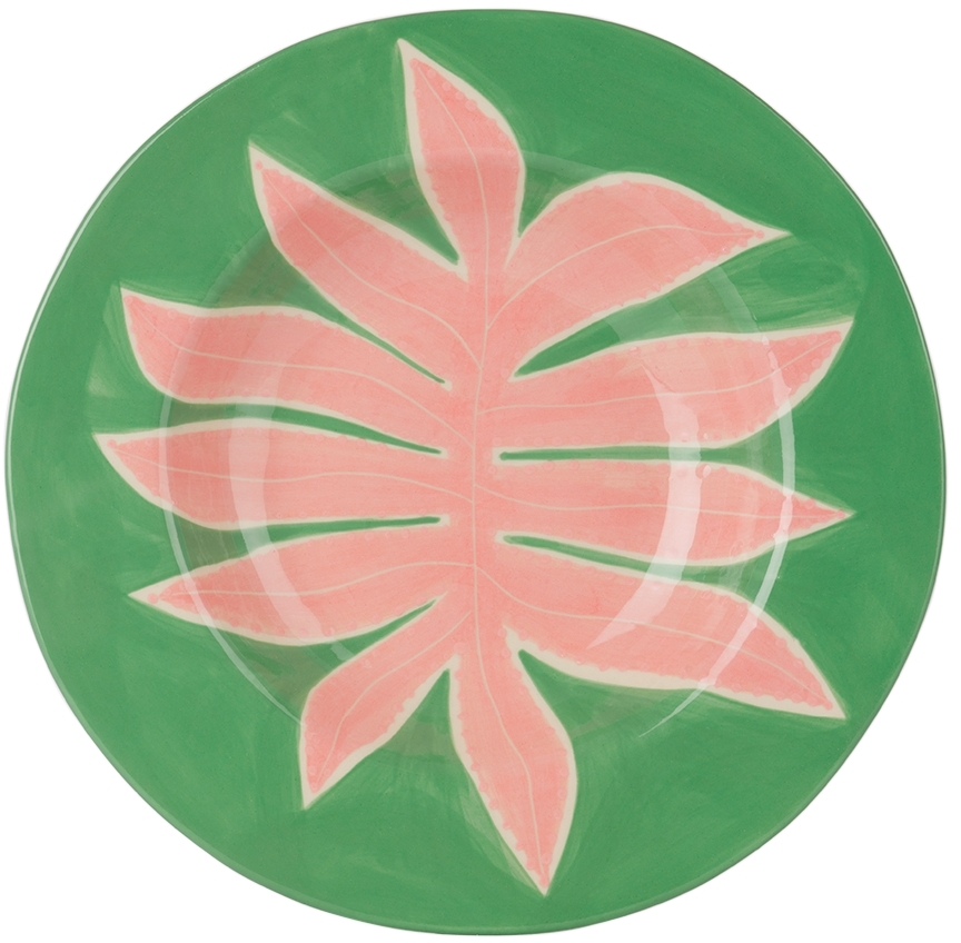 Laetitia Rouget Green & Pink Leaf Dinner Plate In Green Leaf