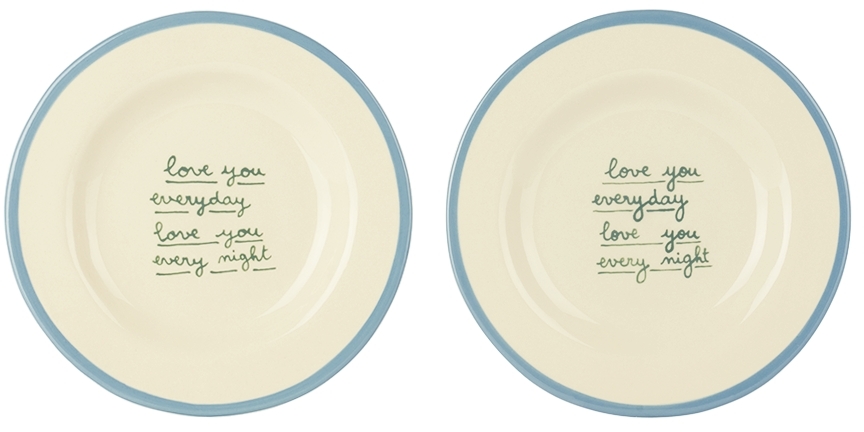Laetitia Rouget Blue & Green 'love You Everyday' Dessert Plate Set