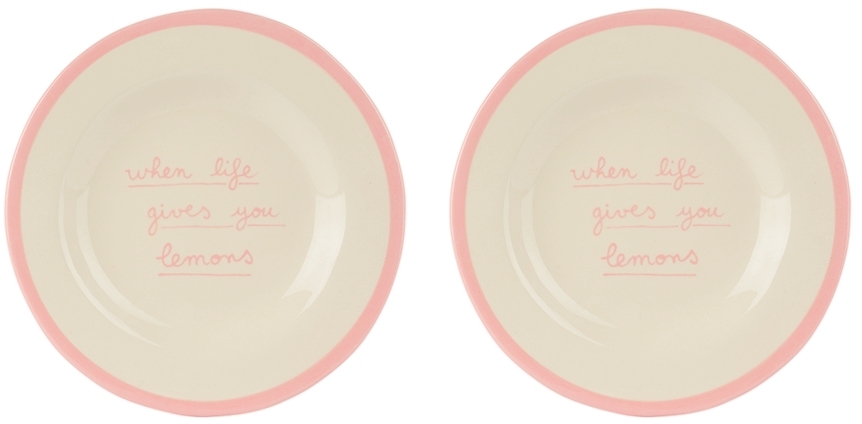 Laetitia Rouget Pink 'when Life Gives You Lemons' Dessert Plate Set