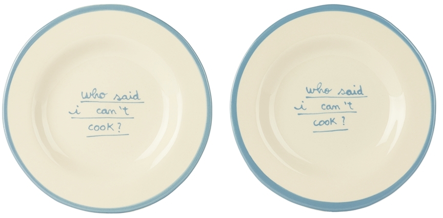 Laetitia Rouget Blue & White 'who Said I Can't Cook' Dessert Plate Set In Who Said I Cant Cook