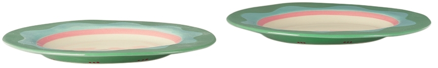 Laetitia Rouget Green & Blue Wavy Dessert Plate Set In Wavy Green