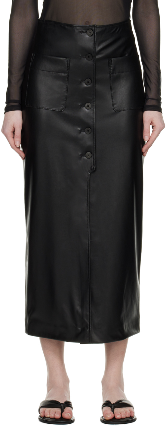 Hugo Black Buttoned Faux-leather Midi Skirt In 1 Black