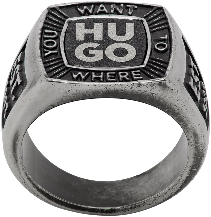 Hugo Silver Engraved Signet Ring In Silver 041