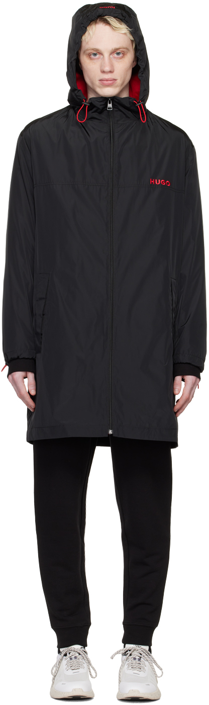 Hugo Black Water-repellent Coat In Black 001