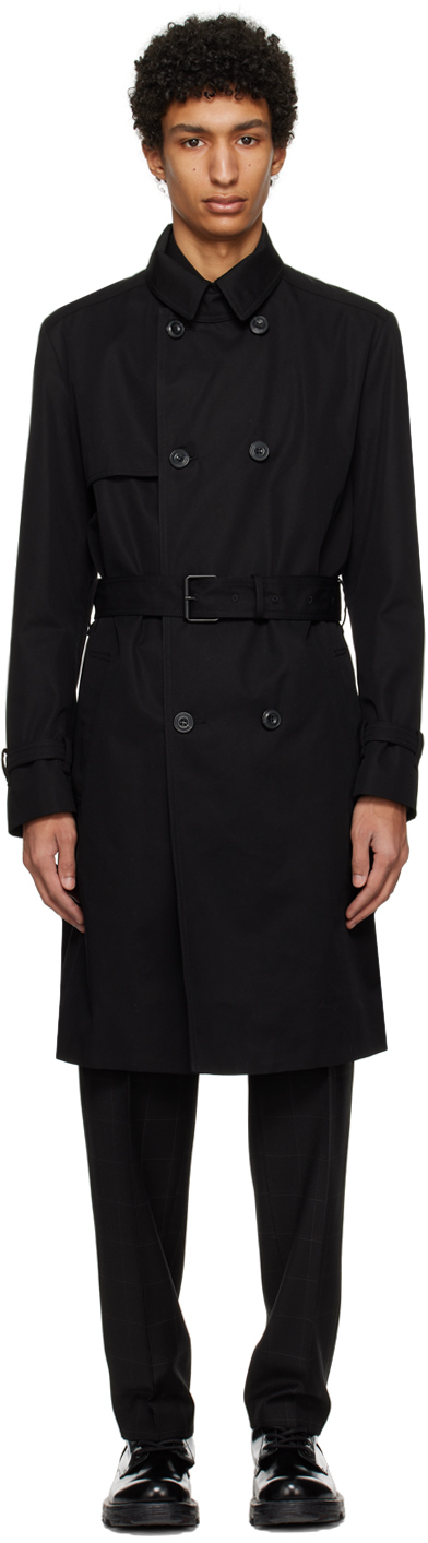 Hugo Black Double-Breasted Trench Coat