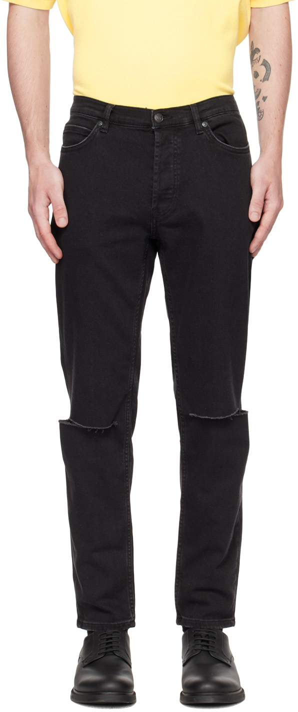 Hugo Black Tapered Jeans In Charcoal 013