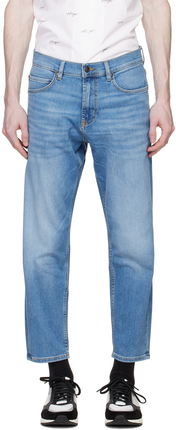 Hugo Blue Tapered Jeans In Turquoise/aqua 447