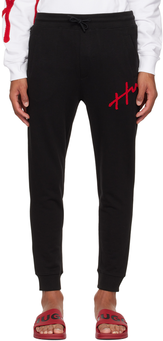 Hugo Black Embroidered Lounge Trousers In Black 001