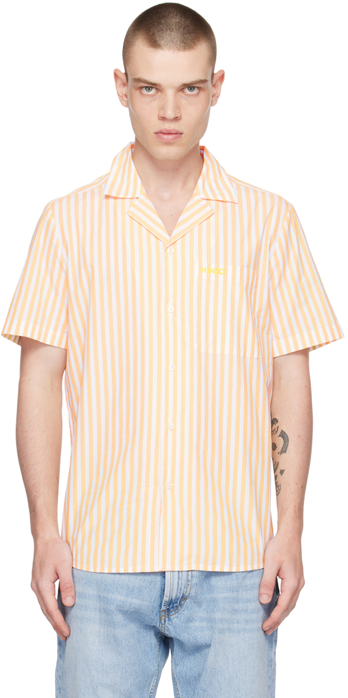 Hugo Yellow & White Striped Shirt In Bright Yellow 732