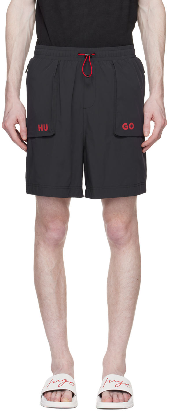 Hugo Black Drawstring Shorts In Black 001