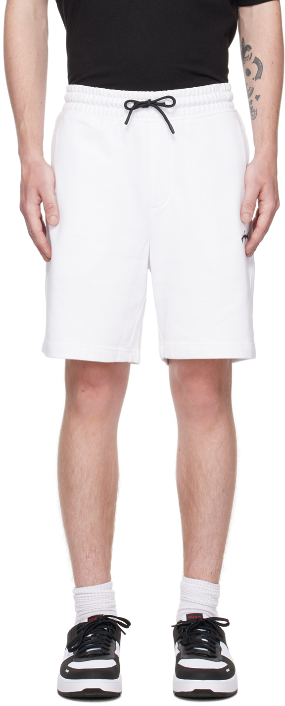 Hugo White Embroidered Shorts In White 100