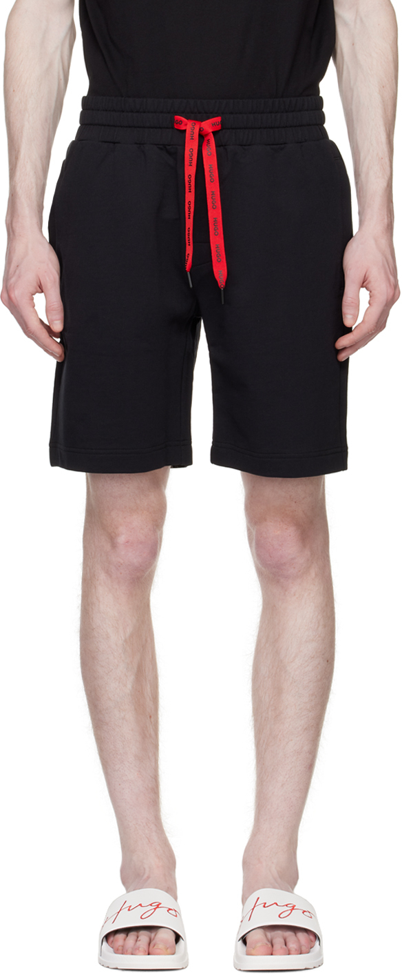 Hugo Black Embroidered Shorts In Black 001