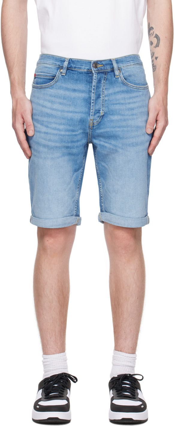 Hugo Blue Tapered-fit Denim Shorts In Turquoise/aqua 447