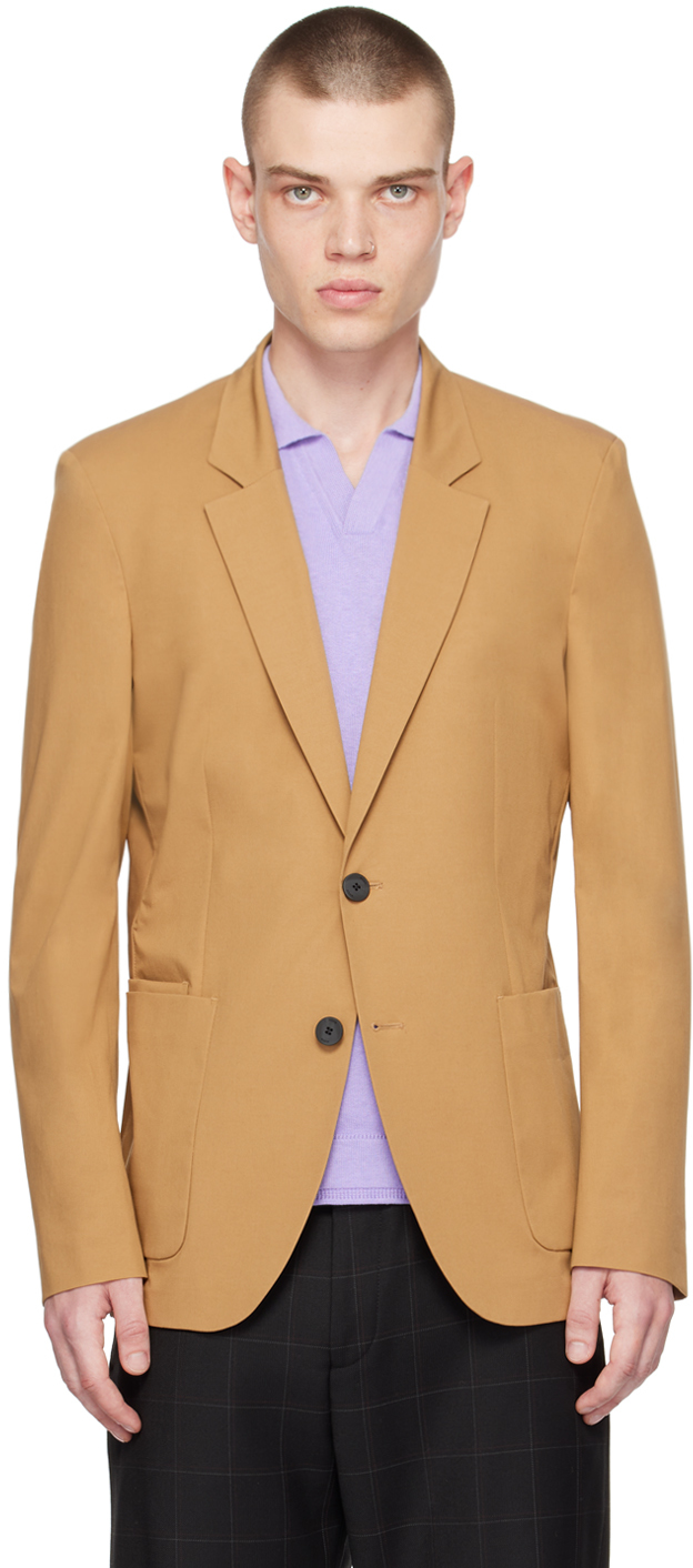 Hugo Caramel Structured Jacket Slim Fit In Brown