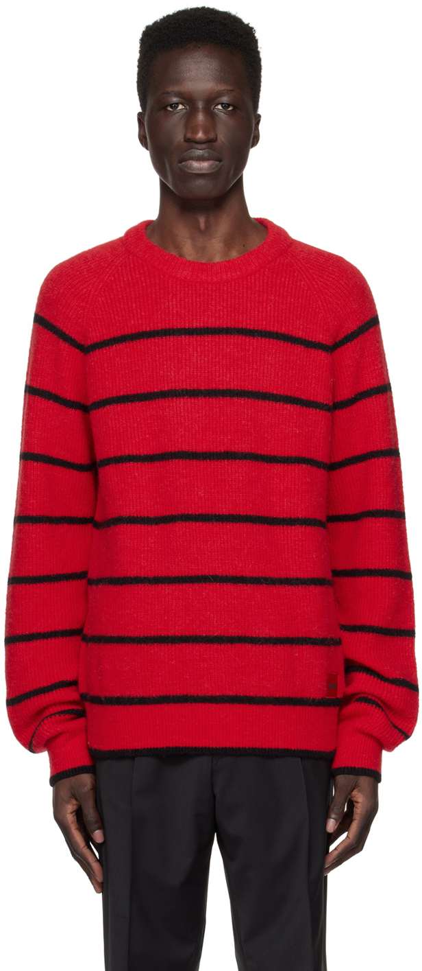 Hugo Red Striped Sweater In Open Pink 693