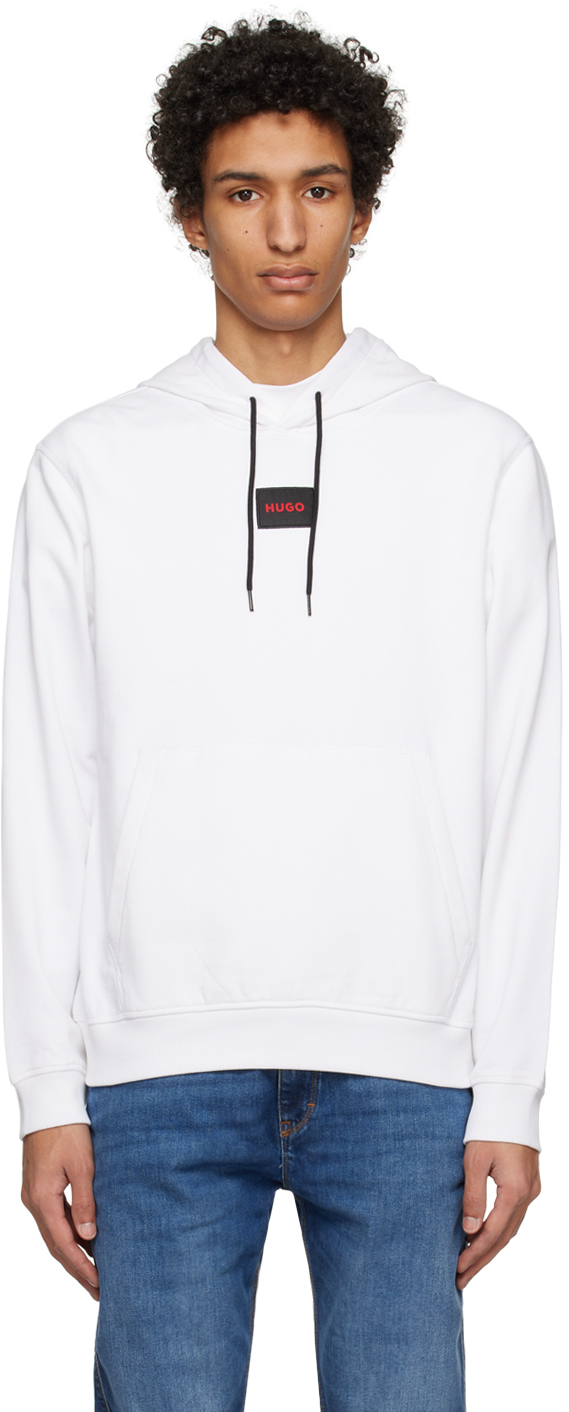 Hugo White Patch Hoodie In Open White 127