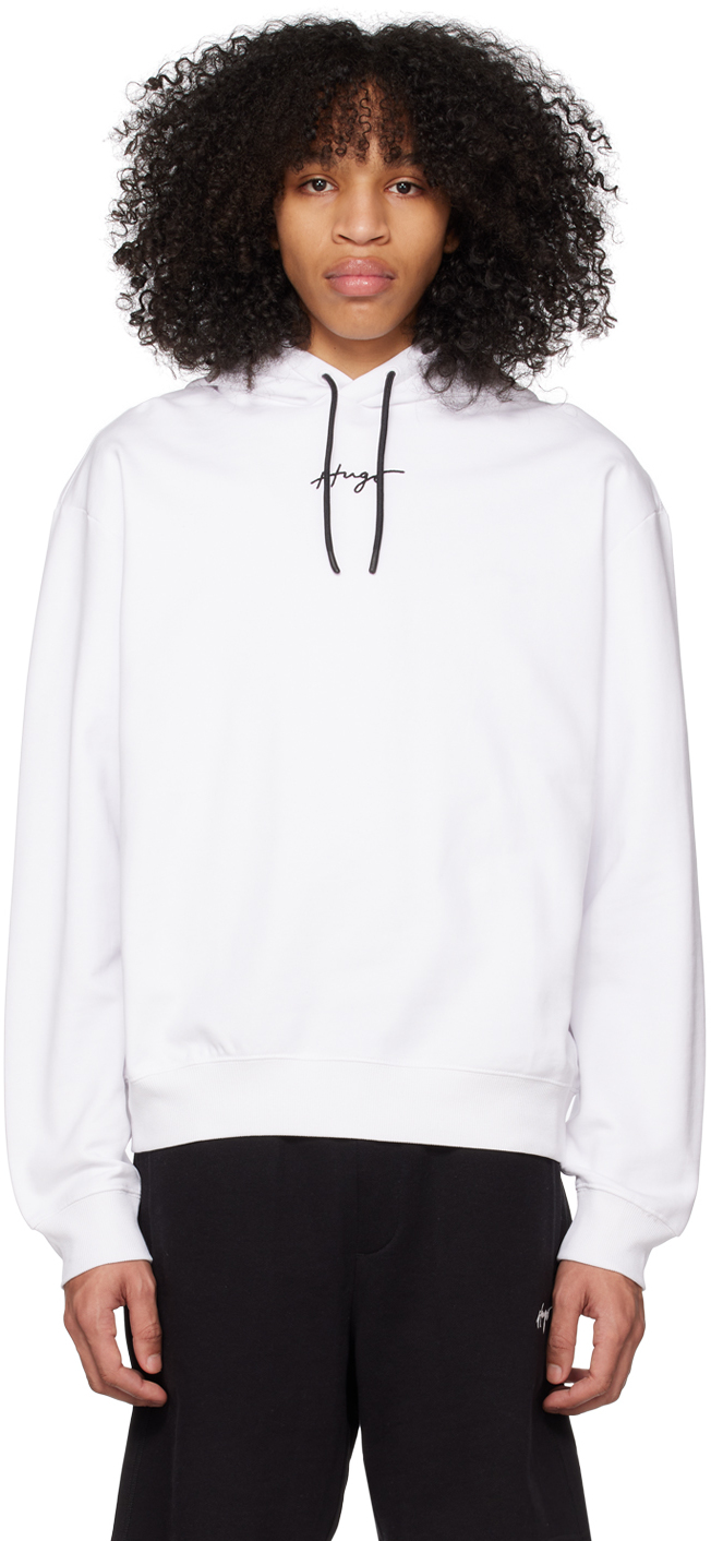 Hugo White Relaxed-Fit Hoodie