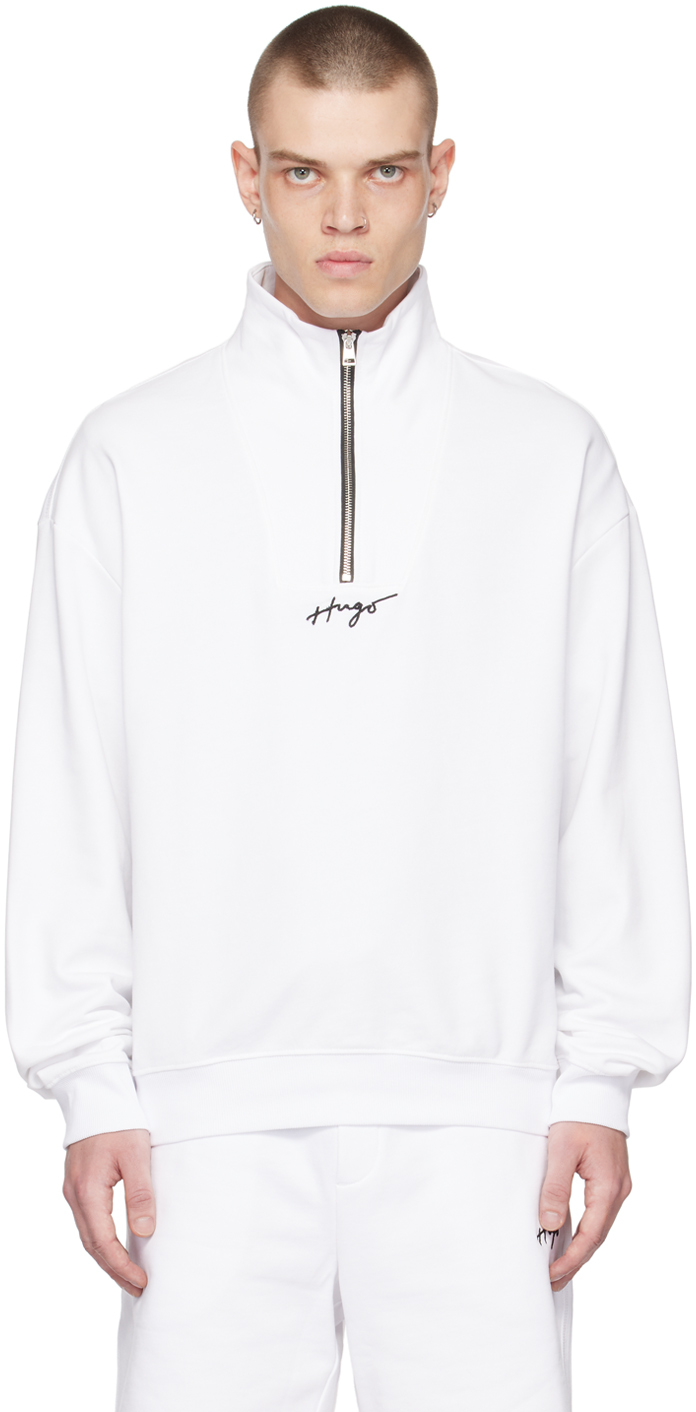 Hugo Dogota Quarter Zip Sweatshirt In White
