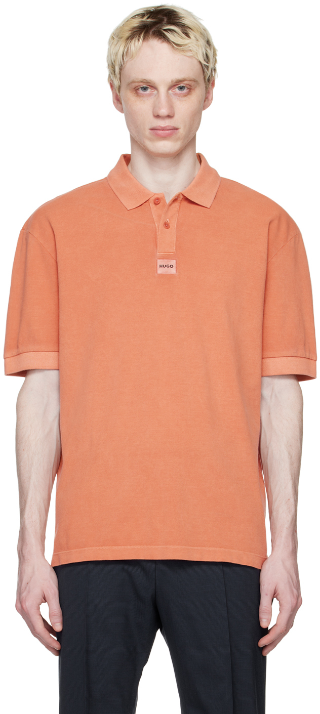 Hugo Cotton-piqu Polo Shirt With Logo Label In Light Orange
