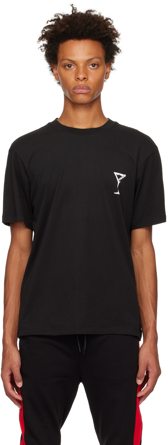 Hugo Relaxed-fit T-shirt In Cotton Jersey With Cocktail Graphics In Black