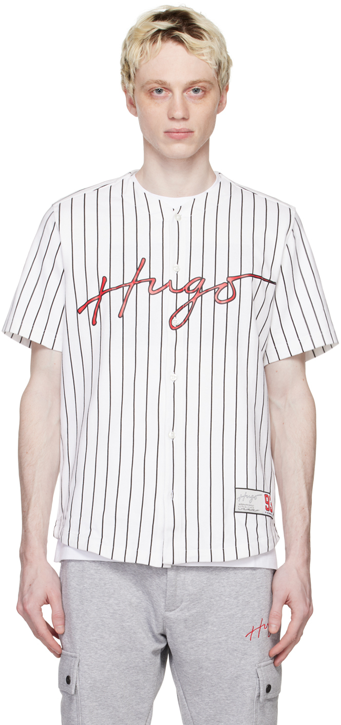 Hugo Men's Ebase Cotton Striped Shirt - White - Size XX Large - Open White