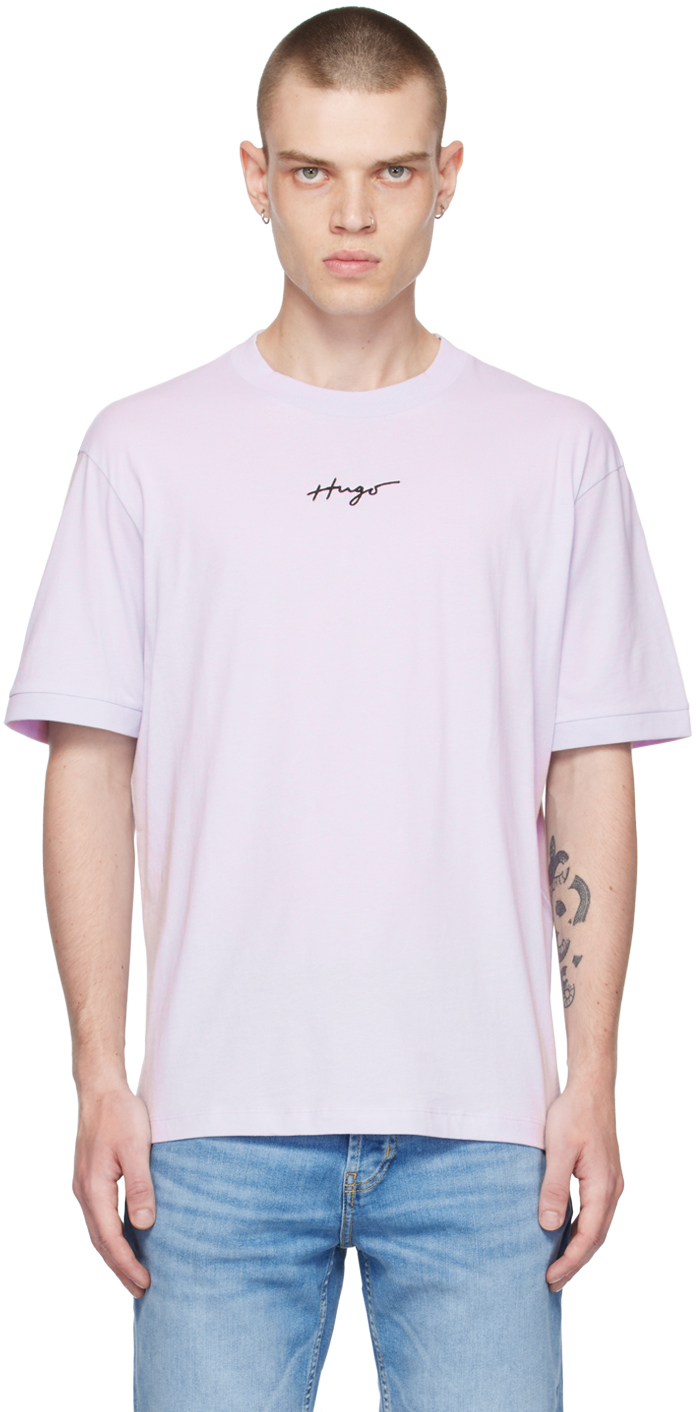 Hugo Purple Embroidered T-shirt In Light/pastel Purple