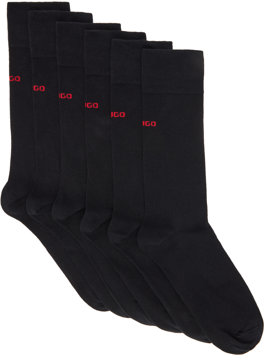 Hugo Three-pack Black Socks In Dark Blue