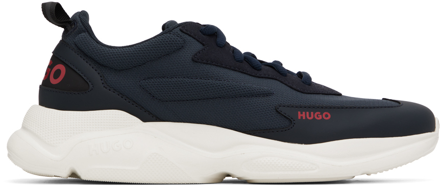 Hugo Navy Logo Sneakers In Dark Blue 401