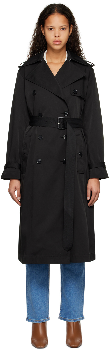 Black Double-Breasted Trench Coat by BOSS on Sale