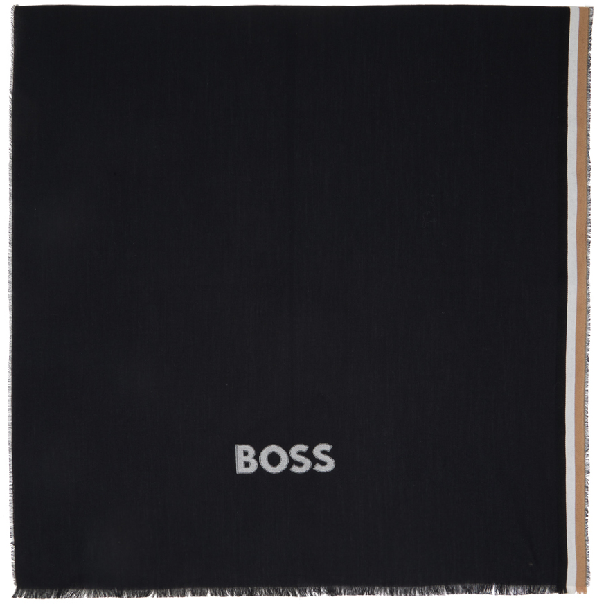 Hugo Boss Black Jacquard Scarf In 001 Black