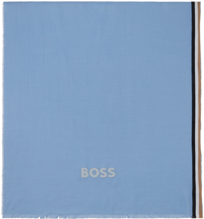 Hugo Boss Blue Striped Scarf In 492 Open Blue