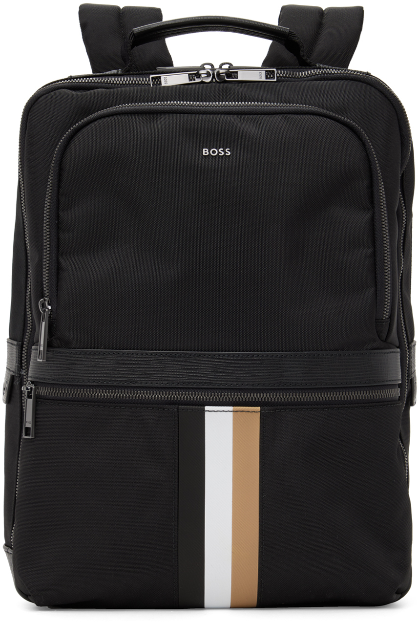 Hugo Boss First Class Stripe Backpack In Schwarz