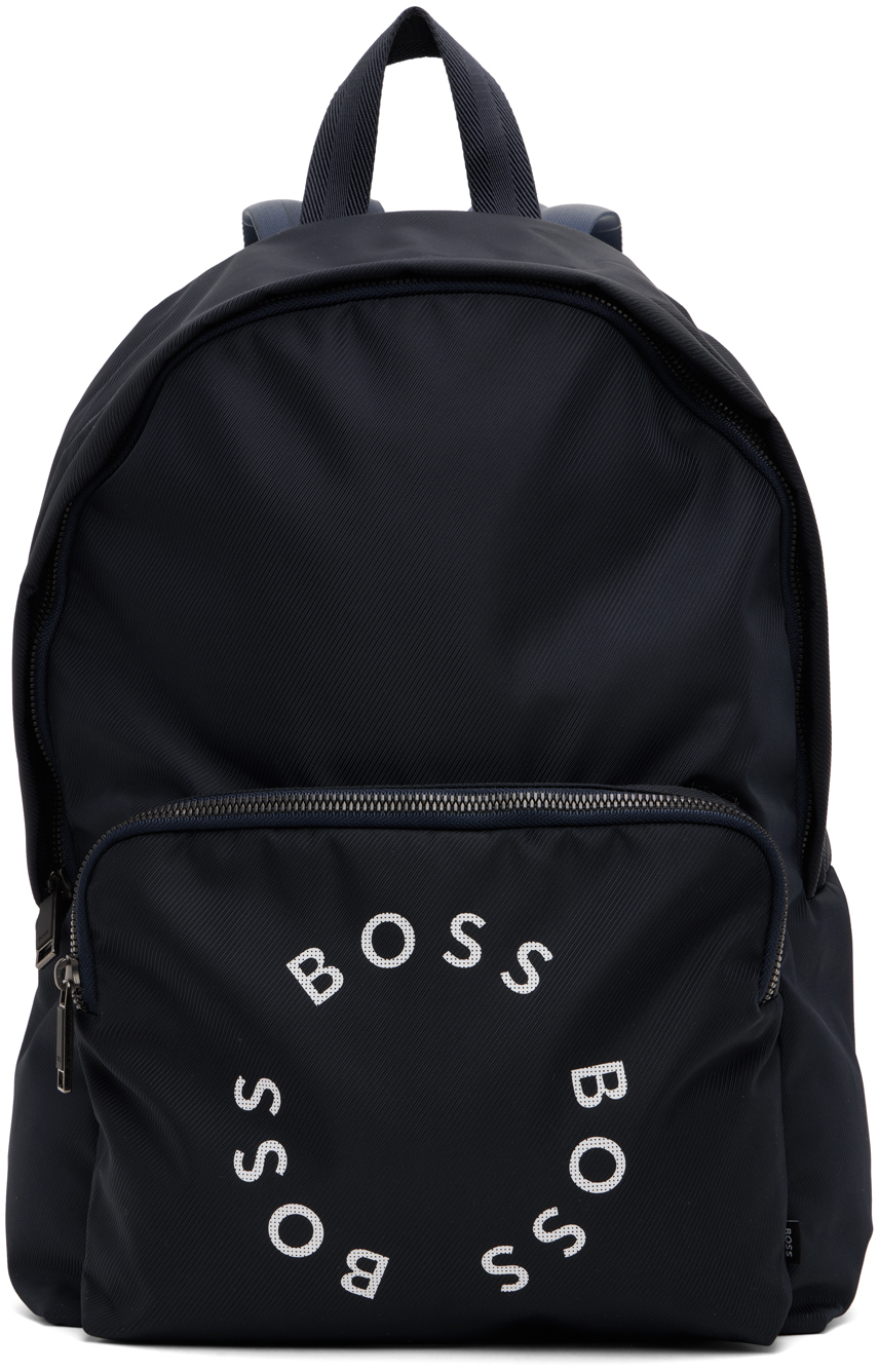 Hugo Boss Navy Circular Logo Backpack In 409 Dark Blue