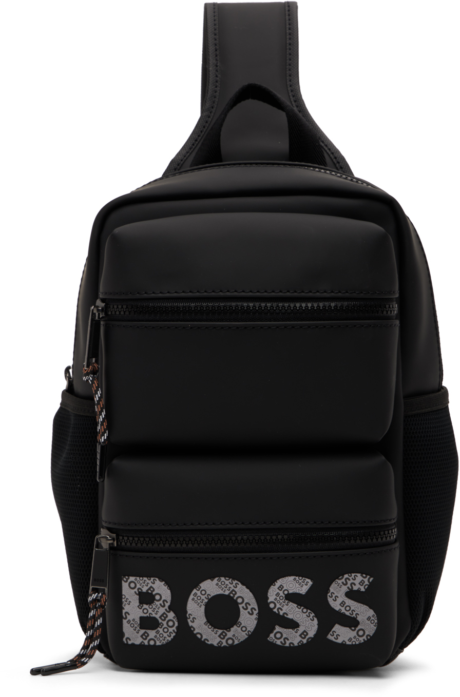 Hugo Boss Faux-leather Backpack With Printed Logo In Black
